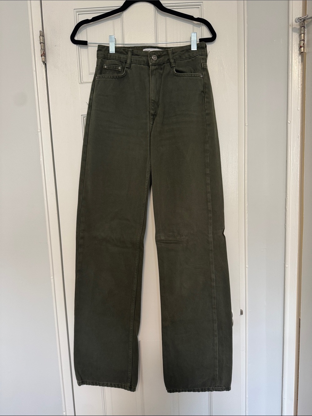 Zara Olive Green Wide-Leg High-Rise Jeans
